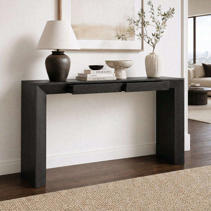 Elegant Waterfall Design Sofa Table - Concealed Drawer Storage For Hallway & Entryway, Black