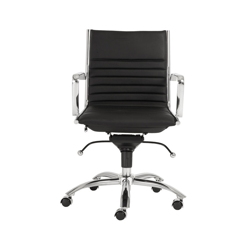 Naida Faux Leather Swivel Task Chair, Black Faux Leather, Yes