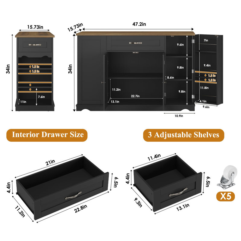 Buffet mobile pour salle à manger, Noir