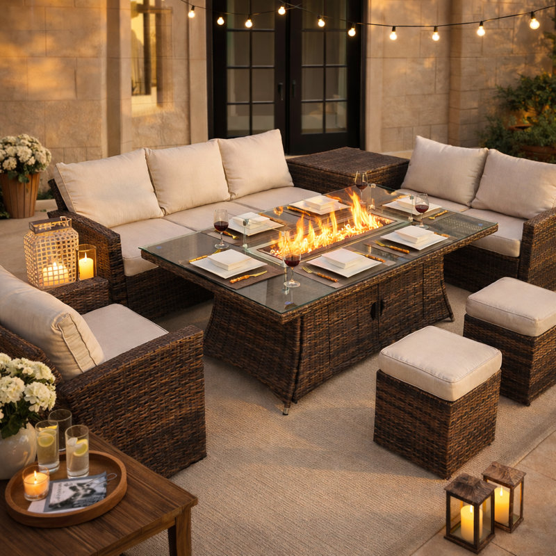 Bozhil 6 - Person Patio Dining Set with Rectangular Table , Cushions Included