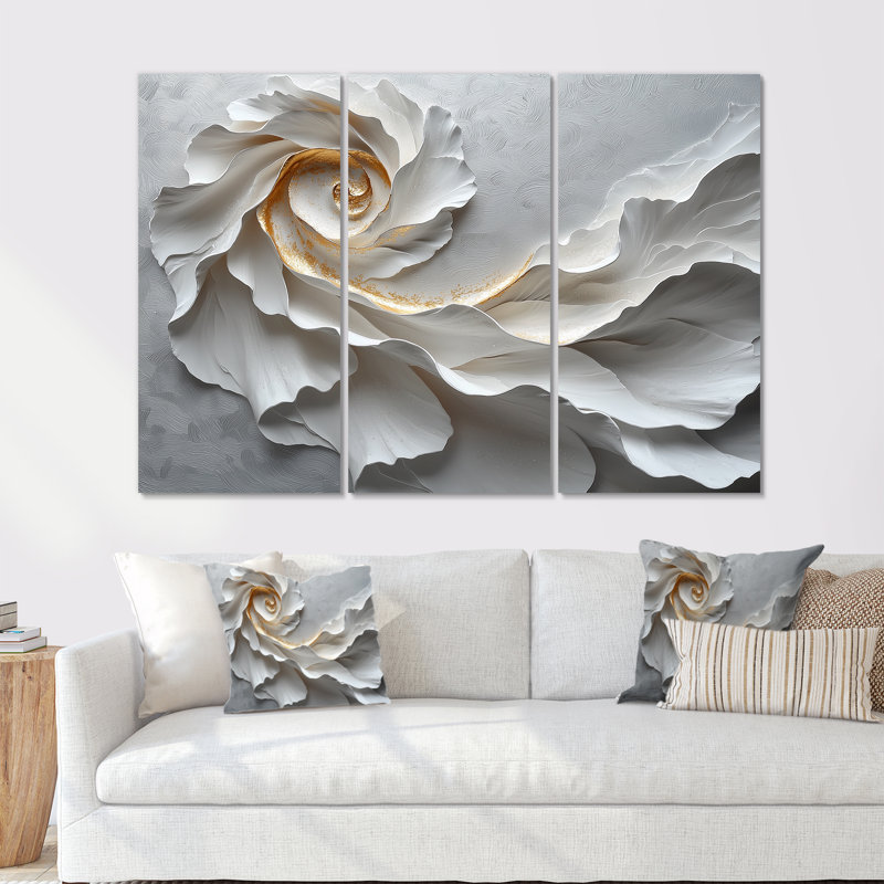 Ensemble de décorations murales spirales abstraites blanches et dorées, Métal métal, H 40 po x l 60 po x P 1 po