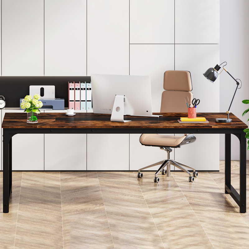 Montserat Desk, Rustic Brown/Black, 30.31" H x 78.7" W x 39.4" D