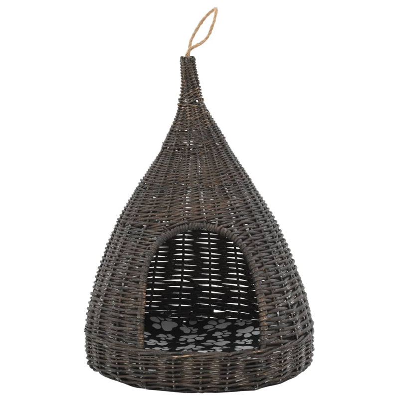  Chat en saule gris et tissu (50% coton, 50% polyester) petit