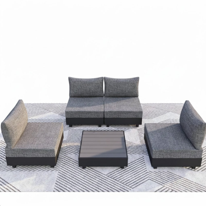 Ensemble modulaire de patio 5 pièces en aluminium gris avec chaises modulaires et table basse