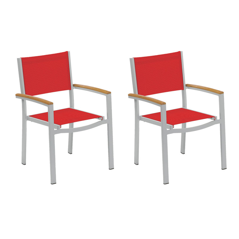 Travira Stacking Patio Dining Chair, Red, Tekwood Natural, Flint