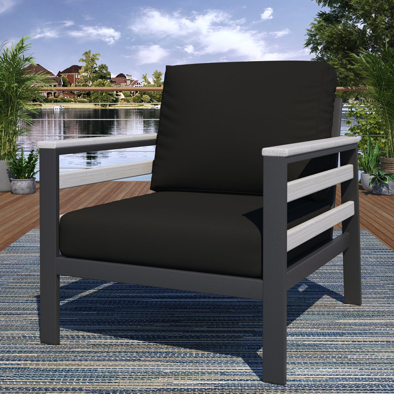 Chaise de patio avec coussins Sunbrella® Townsend, Toile Sunbrella® noir, Gris foncé