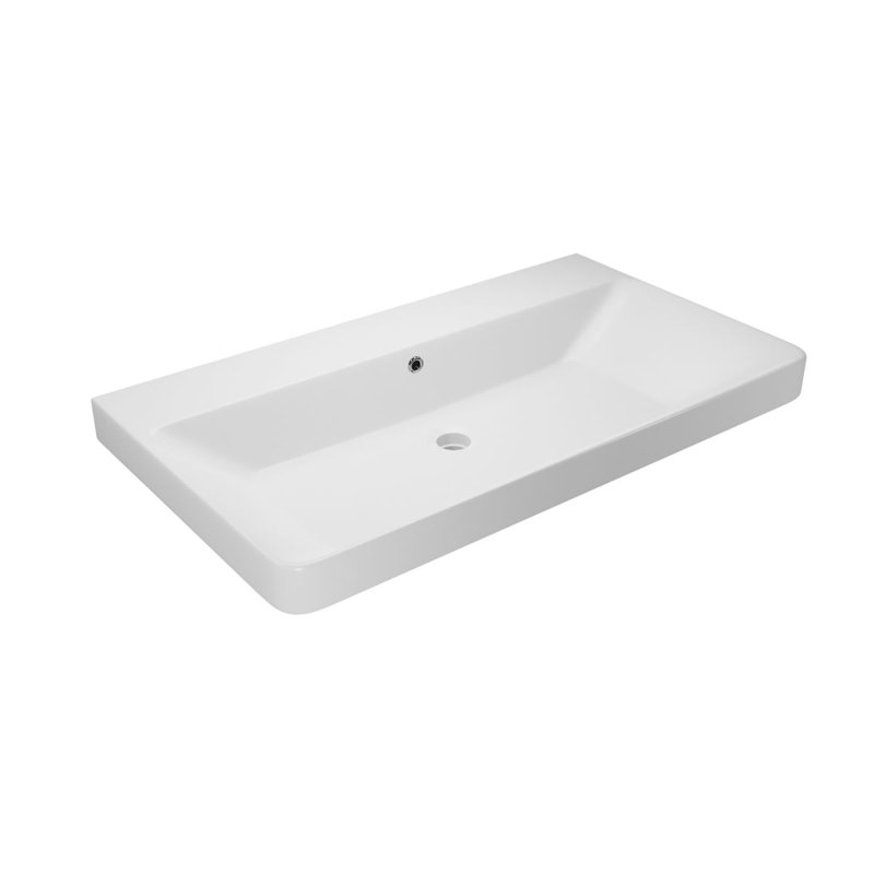 WS Bath Collections Luxury 18.1'' Matte Black Ceramic Rectangular Bathroom Sink with Overflow, No Faucet Hole, Matte White