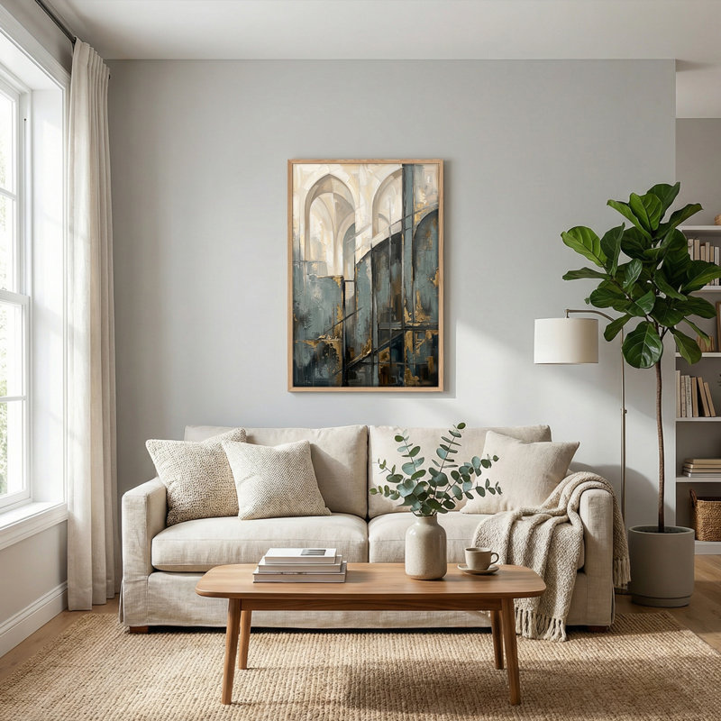 Ensemble d'une toile murale architecturale abstraite, 48"H x 32"W, Natural