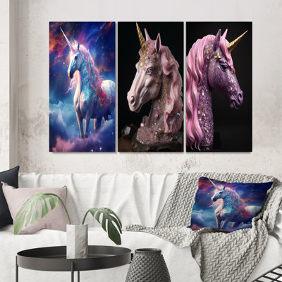 «Cosmic Purple Unicorn Magic», 3 pièces sur toile