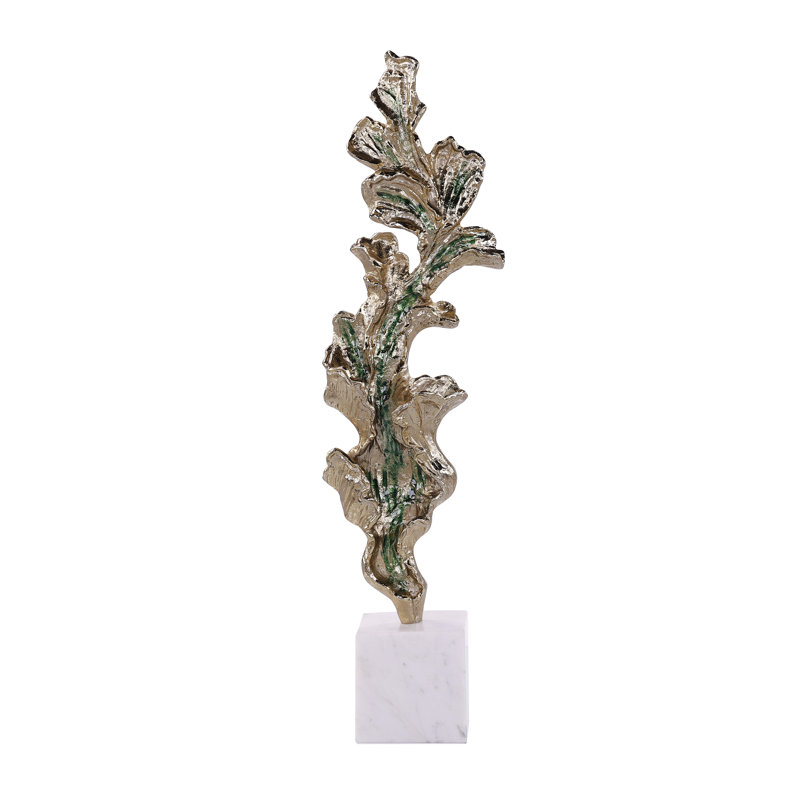 Sculpture feuille brillante sur base de marbre, grand or, Champagne