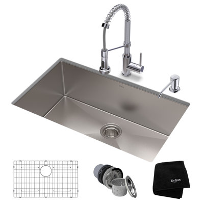 Kraus 32-in Standart Pro Kitchen Sink Combo Set with Bolden™ Kitchen Faucet and Soap Dispenser
