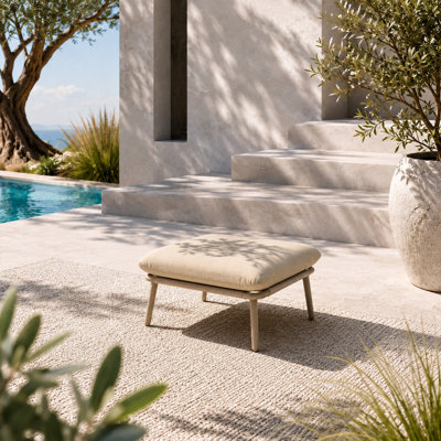 28" Patio Ottoman, Square Outdoor Footstool with Thick Cushion