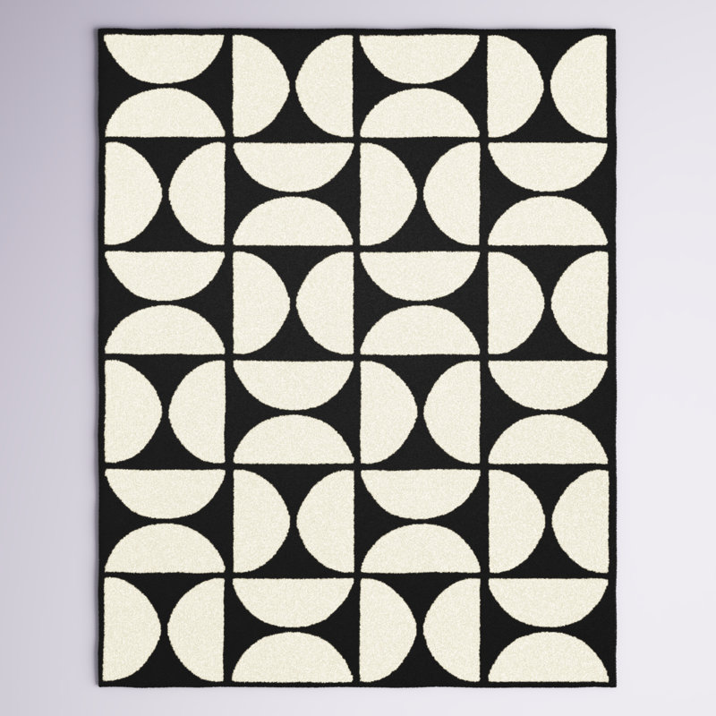 Tapis blanc / noir à motif géométrique Donna, Rectangle 5 pi 3 po x 7 pi