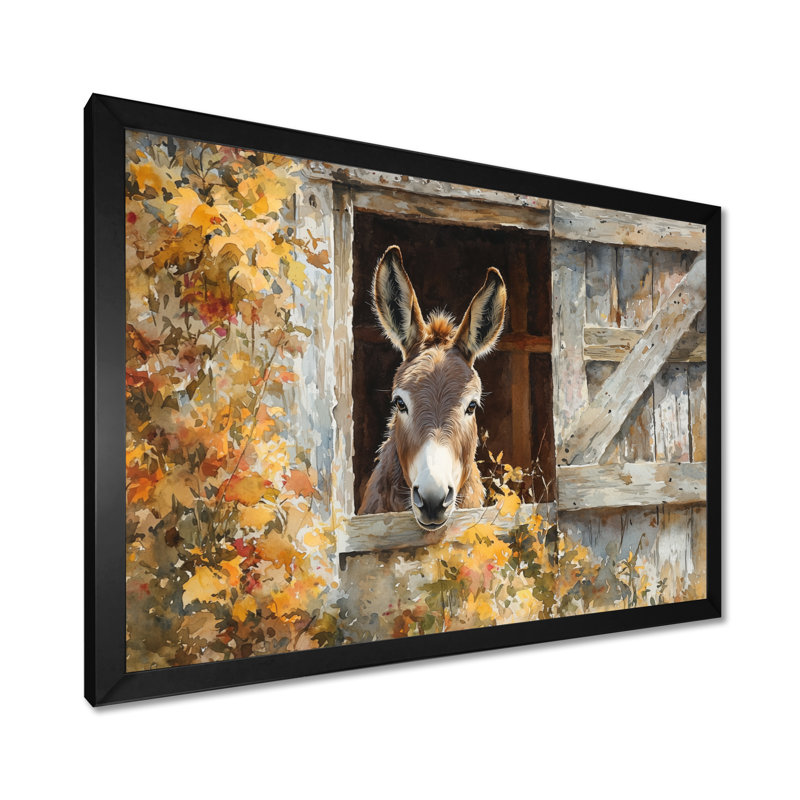 Donkey S Path Tot Hye Barn I - Donkey Large, art mural, H 30 po x l 40 po, Reproduction encadrée d'une seule photo, Noir