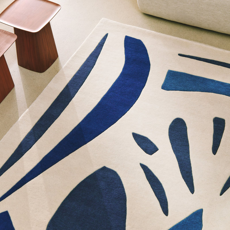 Alpha Hand Tufted Wool Area Rug in Blue, Rectangle 6'7" x 7'10"