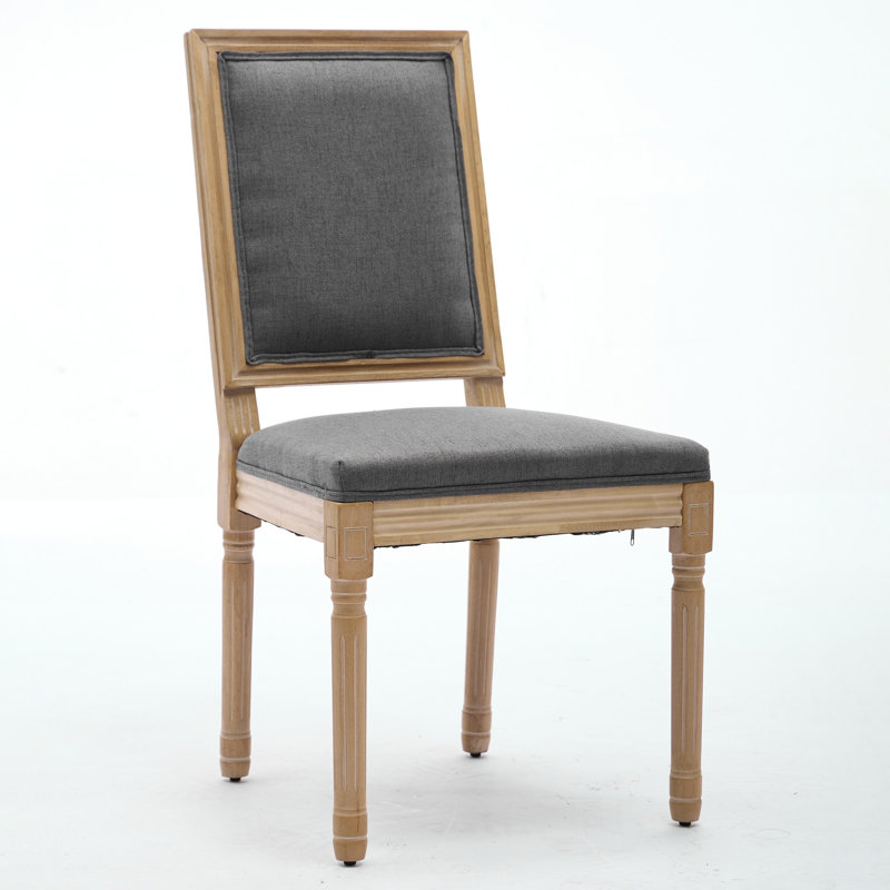 French Decor Chairs Set Of 2, Louis Dining Chairs With Square Backrest And Exquisitely Carved Solid Wood Frame For Living Room, Kitchen, Restaurant,Gray