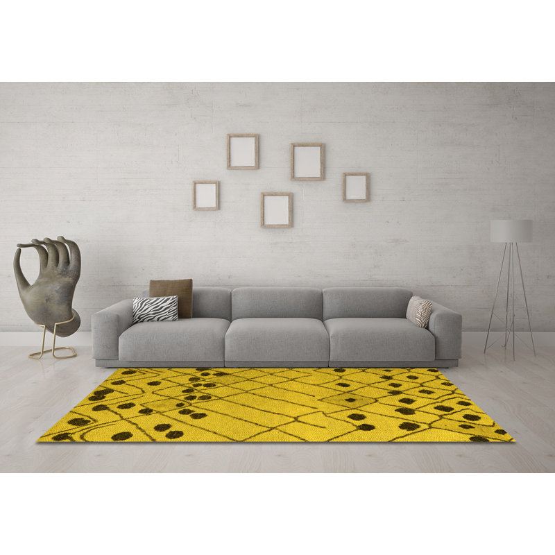 Abstract 5384 Yellow Machine Washable Area Rugs, Square 5'