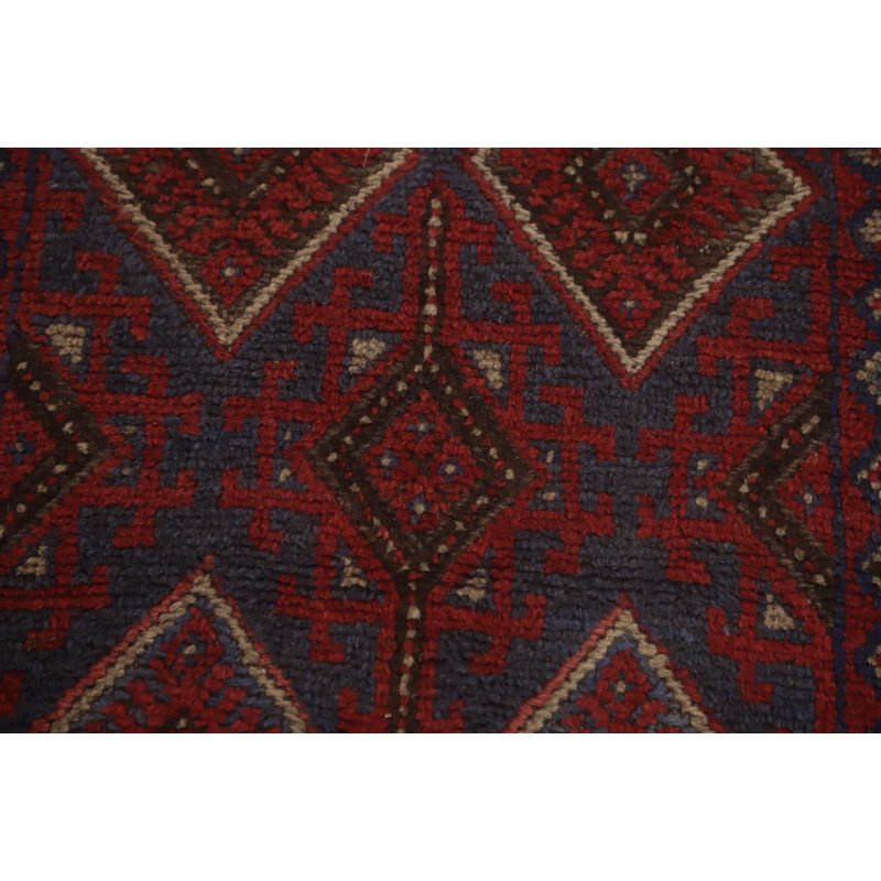 Tapis de couloir rouge en laine 8 pi 8 po x 1 pi 11 po One-of-a-Kind