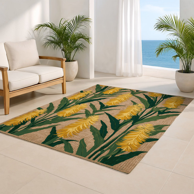 Tapis d'intérieur et d'extérieur brun Botanical, Rectangle 9 pi x 12 pi