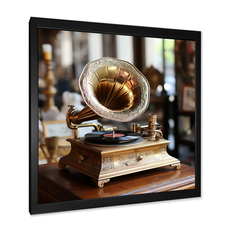 Rétro Phonograph Serenade - Phonographs, art mural, Cadre simple noir, H 30 po x l 30 po x P 1,5 po