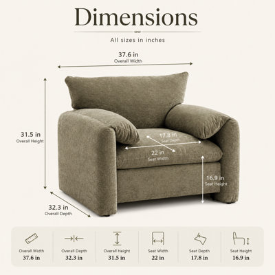 Fauteuil d'appoint surdimensionné en chenille 37,6 po Elvaris