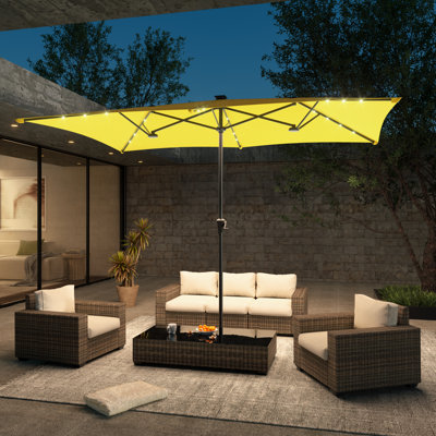 11x7Ft LED Patio Table Double-Sided Umbrellas with UV-Resistant Canopy and Crank for Garden, Deck and Poolside