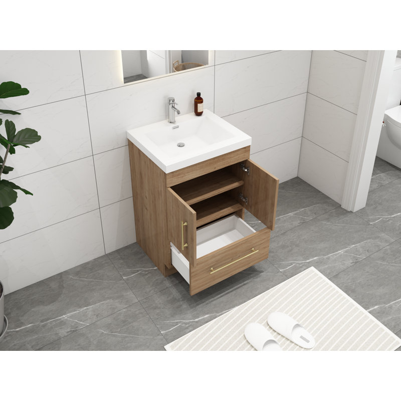 Ensemble de meuble-lavabo simple 24 po Carliss, Naturel / chêne, Or