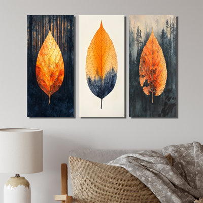 Amber moderne et harmonie d'automne I - Collection d'impressions sur toile 3 pièces