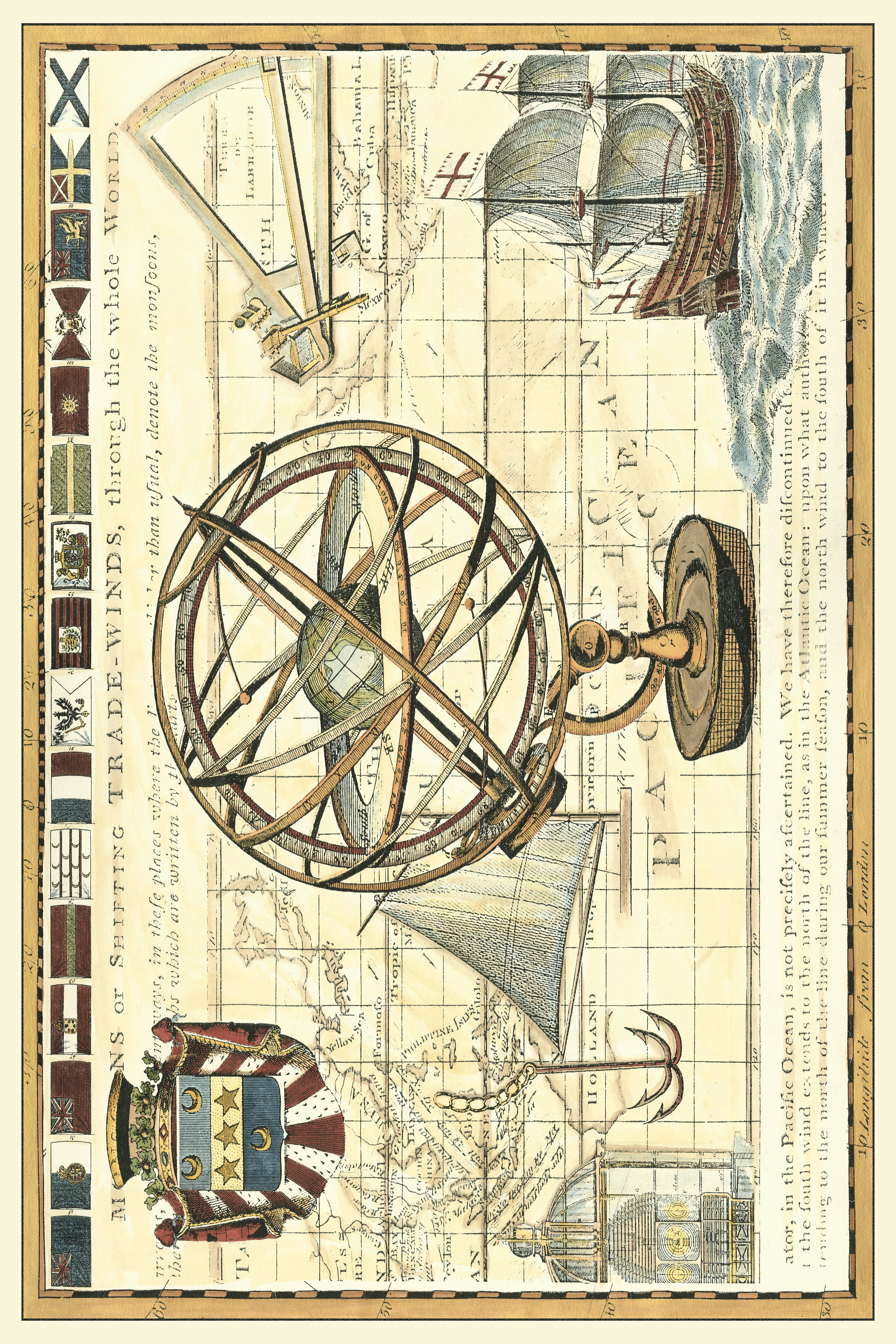 Tide Map Drawing Longshore Tides Nautical Map I by Vision Studio - Wrapped Canvas Art ...