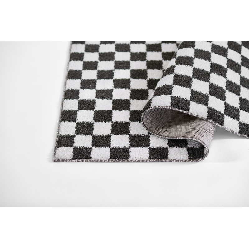Kaia Blue Geometric Checkered Rectangular Rug 5'3" x 7'