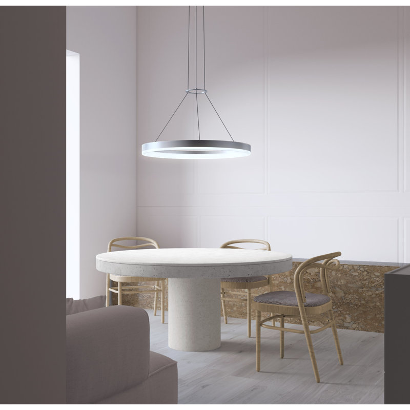 Grietje Corona - Luminaire suspendu anneau DEL, Aluminium satiné brillant, H 2 po x l 24 po x P 24 po, 3000 K