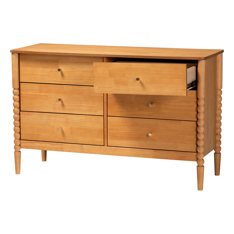 Commode 6 tiroirs Lucera, Brun chêne