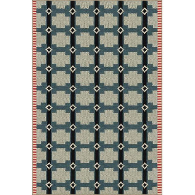 Tapis tissé à motif géométrique bleu et gris