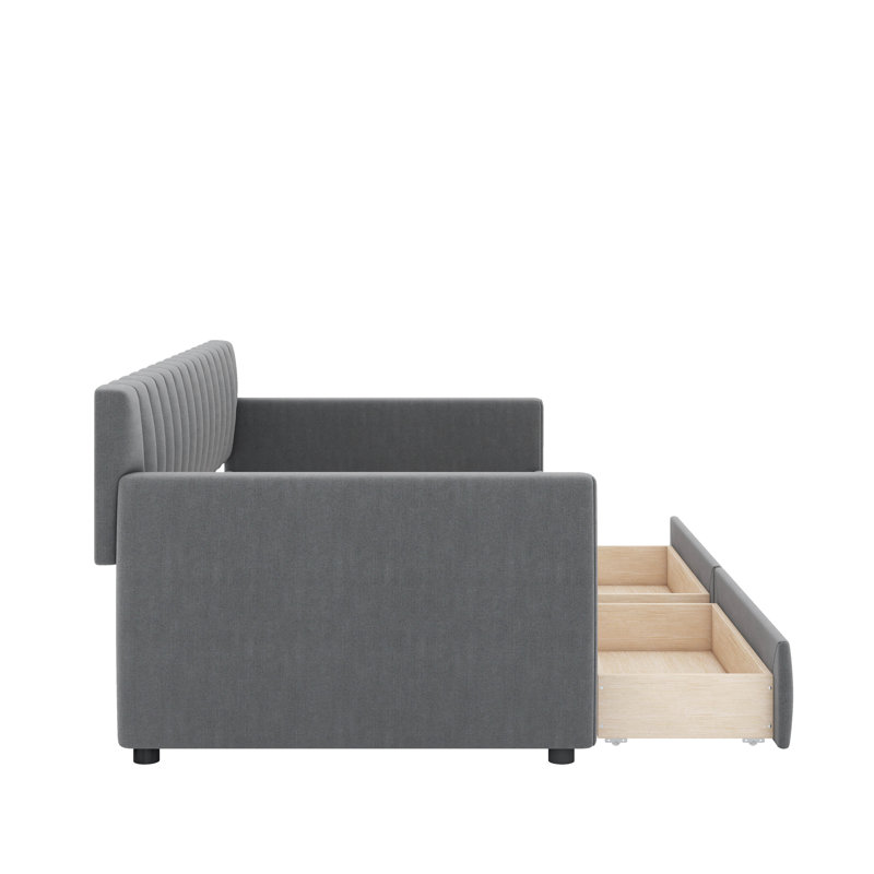 Lit de jour simple tapissier avec tiroirs, Gris