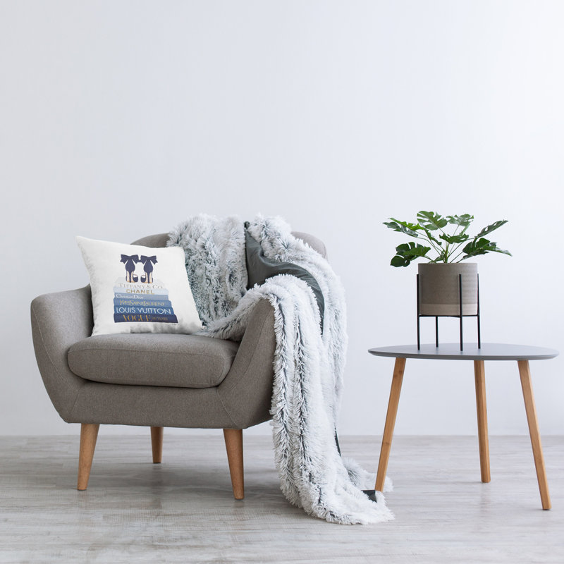 Stupell Industries Navy Blue Fashion Heels Glam Brand Bookstack Printed Throw Pillow by Amanda Greenwood