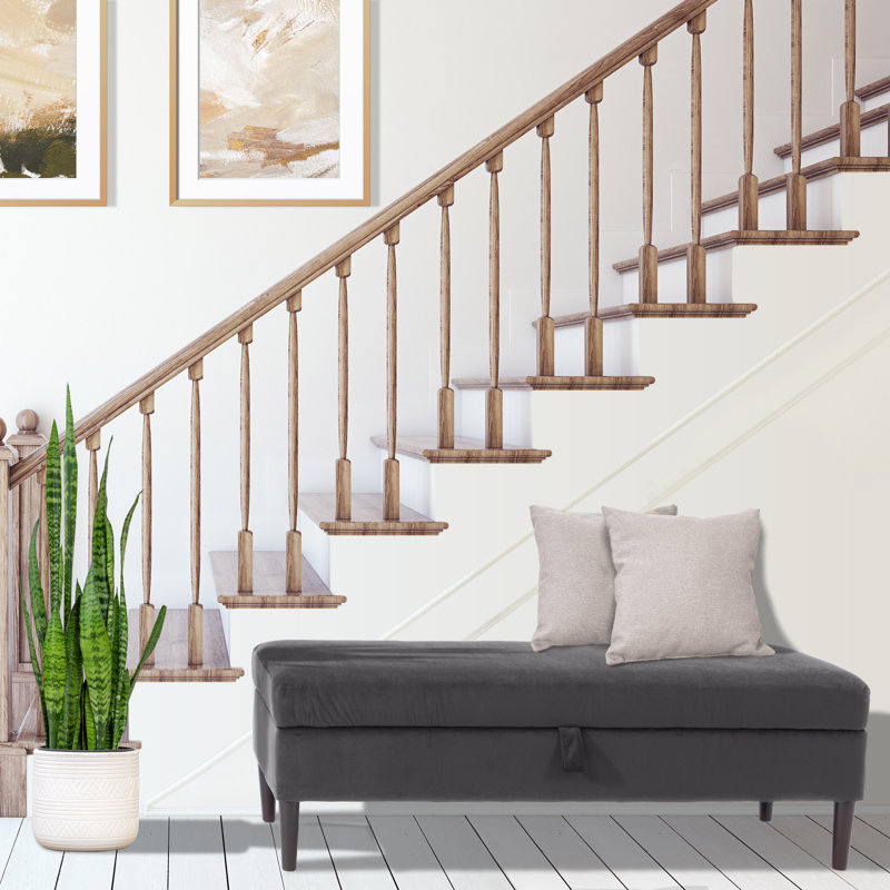 Banc de rangement à couvercle rabattable rembourré, Mélange de polyester gris foncé