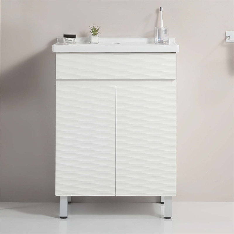 Armoire de salle de bain murale avec lavabo en céramique, idéale pour les petites salles de bain et les salles d'eau, offrant un rangement facile d'accès et une performance durable