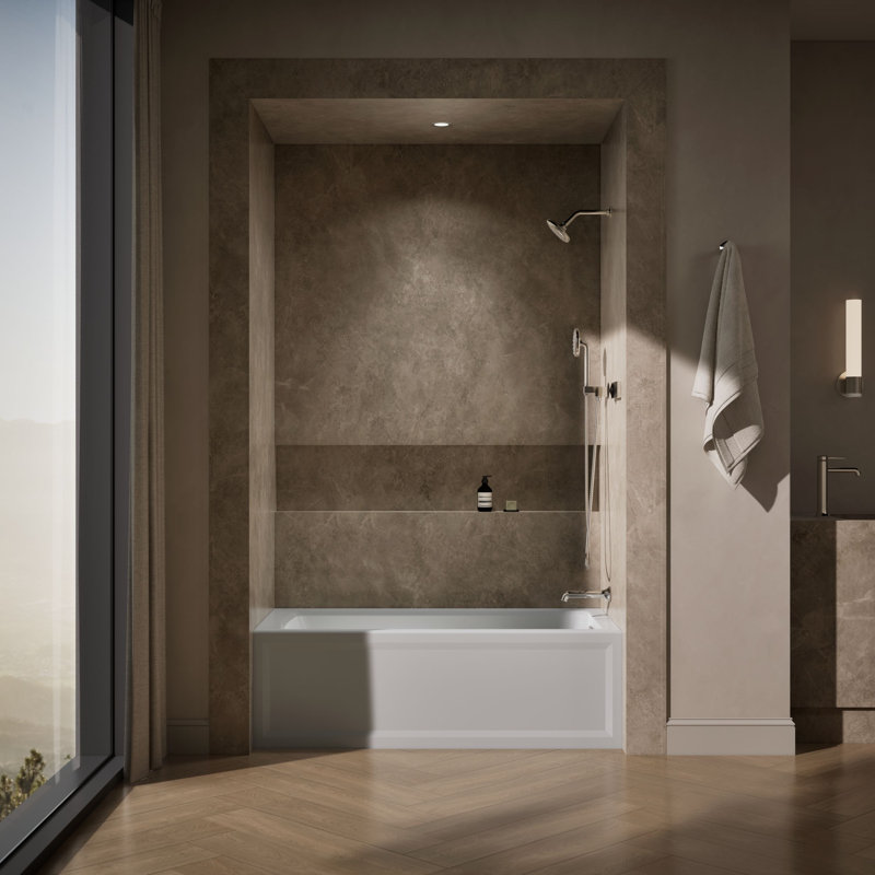 Archer® Alcove Bath with Bask Heated Surface, Integral Apron, Tile Flange, Ice Grey, Right