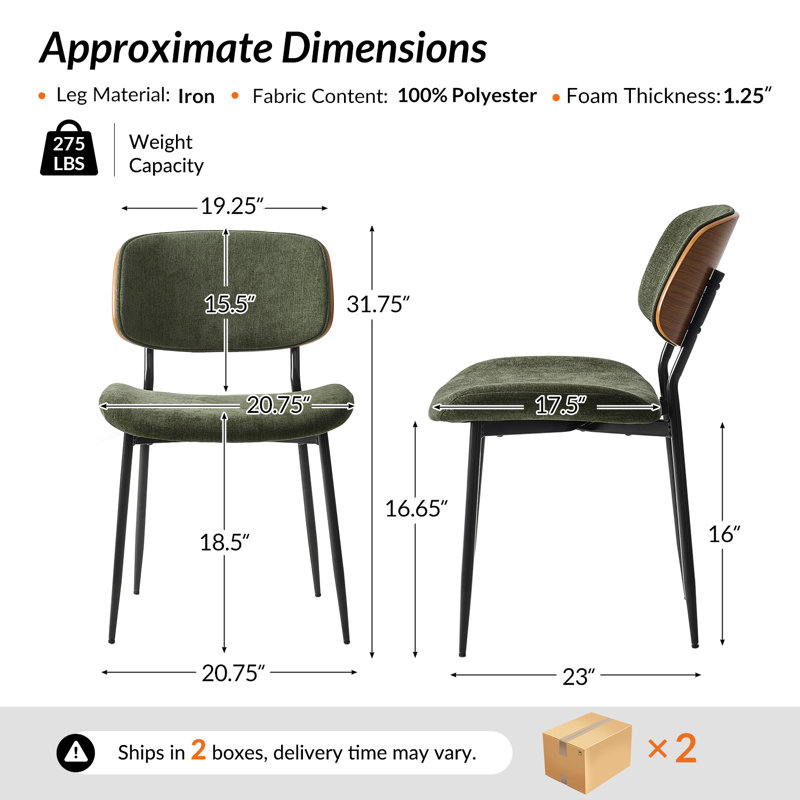 Balloo 20.75"W Modern Fabric Seat Cushion Dinning Chair Set with Curved Wooden Backrest Set of 4, 4, Moss