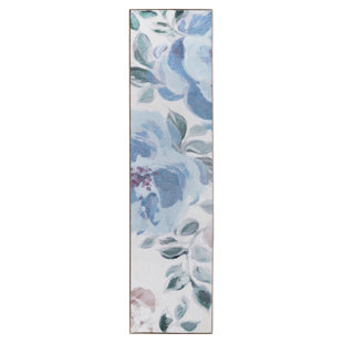 Tapis lavable lavable à fleurs crème bleu 2,5 x 7