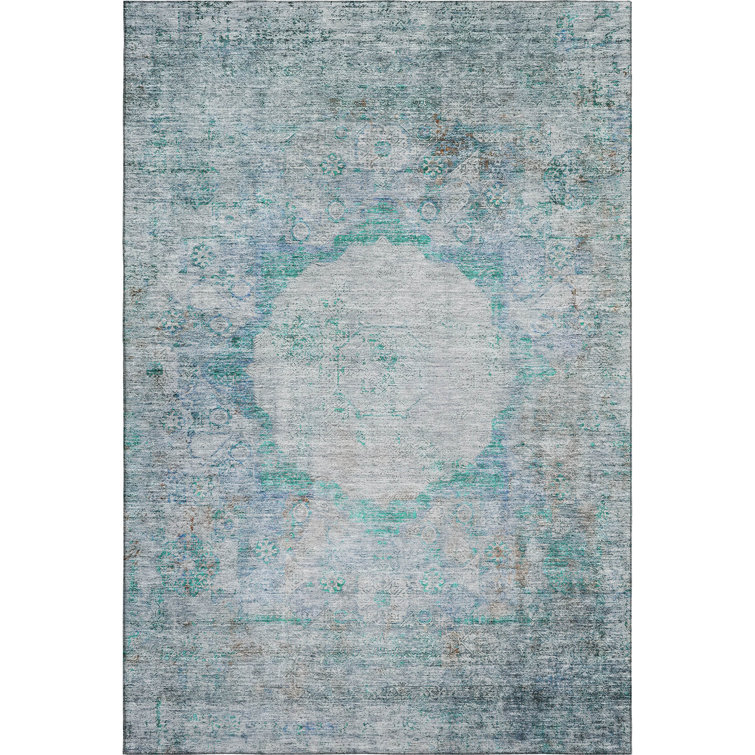 Premium Machine Washable Prisco Teal Rug