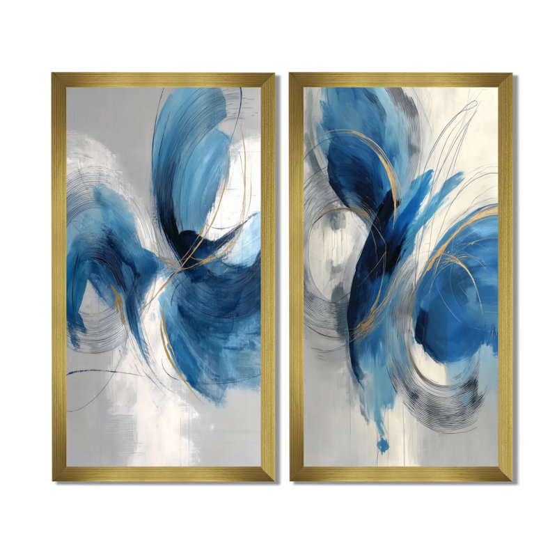 «Abstract Swirl» dans des tons bleus et blancs - impression minimaliste sur toile 2 pièces bleu minimaliste
