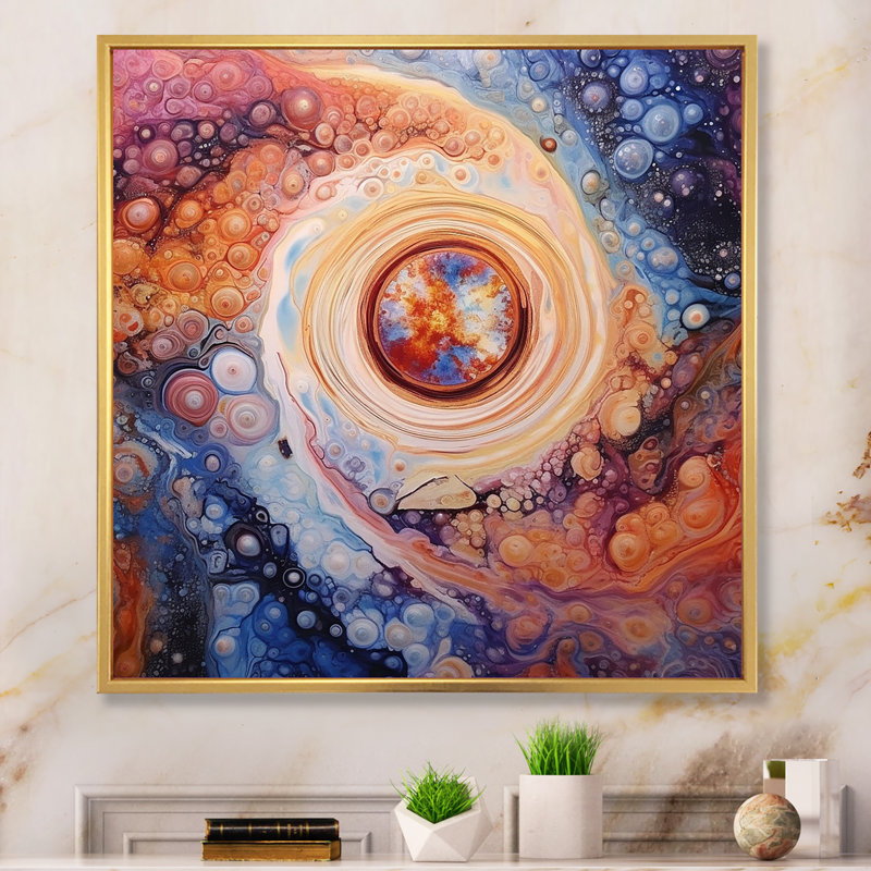 «Yellow Orange», impression galactique sur toile, H 30 po x l 30 po x P 1 po, Cadre flottant doré