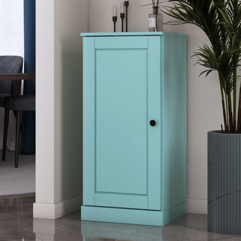 Bibliothèque 100% bois massif à 3 tablettes avec porte pleine et tablettes réglables, Turquoise