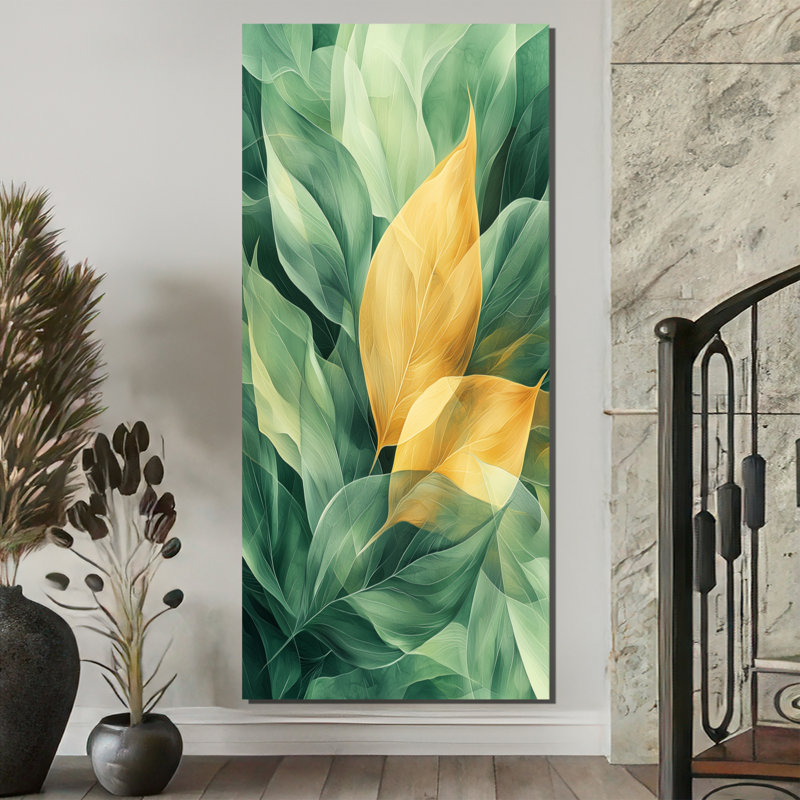 Coleton Tropical Dancing Leaves - Décoration murale feuilles, H 60 po x l 28 po, Toile tendue, Ne s’applique pas