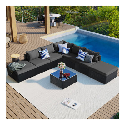 Ensemble de mobilier d'extérieur 8 pièces, ensemble de conversation en osier de jardin, canapé simple combinable, coussins en osier