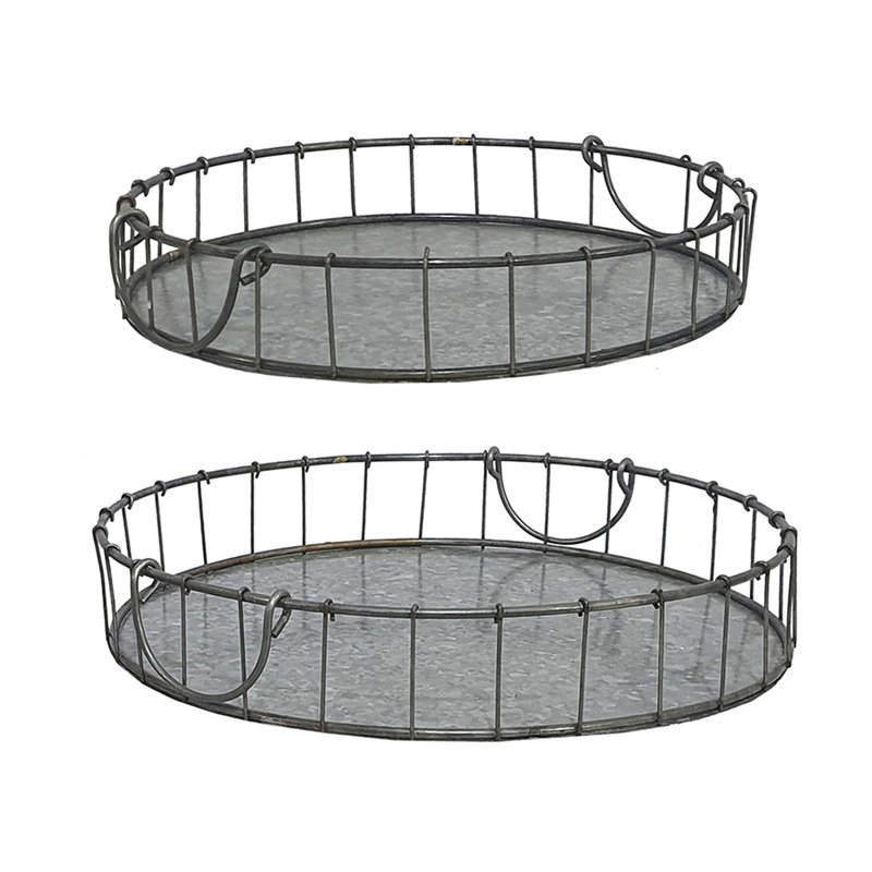 Ensemble de 2 plateaux gigognes décoratifs en fer gris pour table basse, couloir ou salle à manger