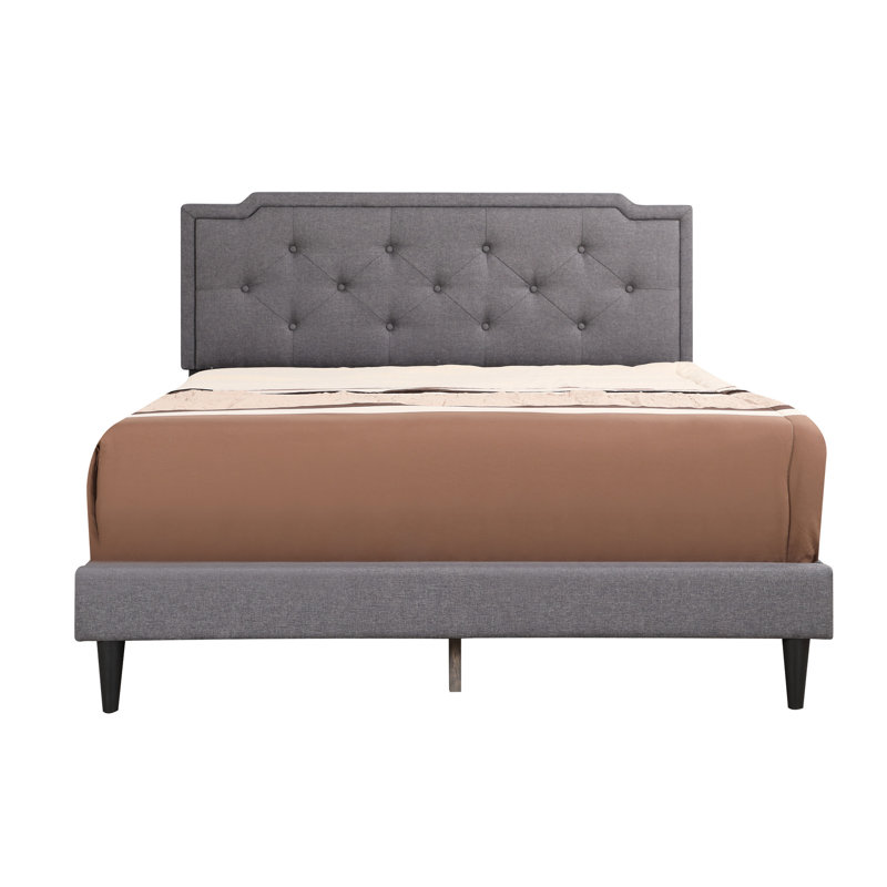 Très grand lit moderne gris, hauteur de 47 po pour un look contemporain, installation rapide, sommeil réparateur à structure solide, 79,75 po X 85,61 46,46 po, rembourrage en mousse, lit plateforme tapissier en tissu