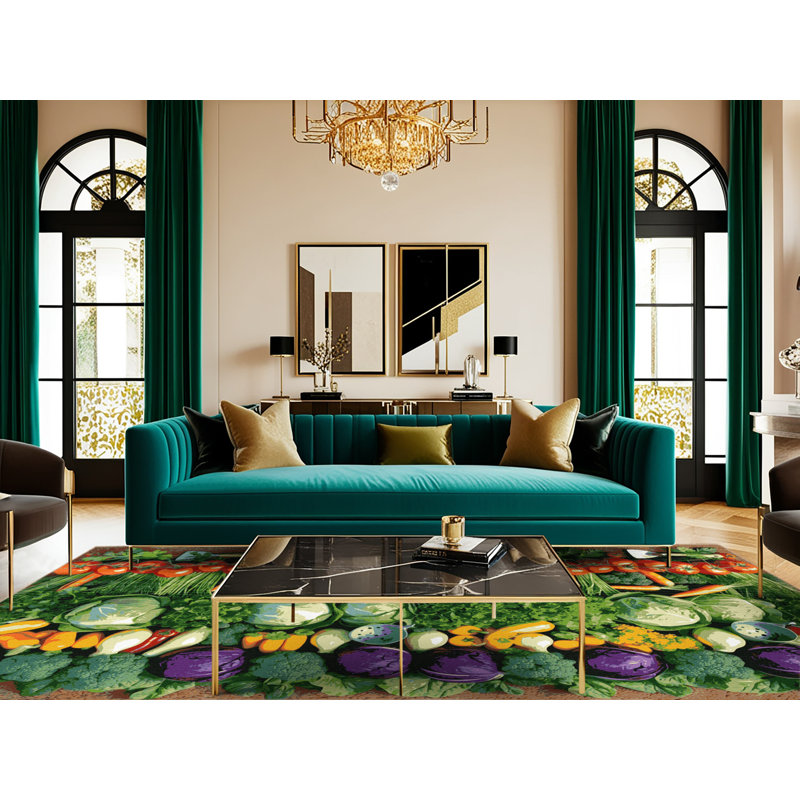 Washable Vegetable Gardens Farm Area Rug, Square 8'