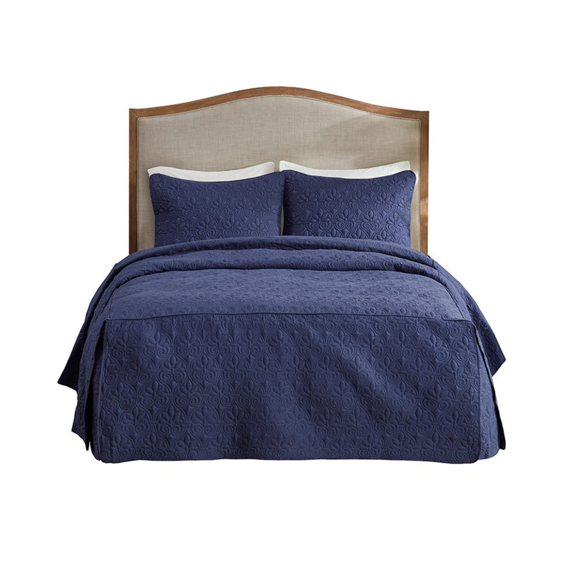 Couvre-lit plissé et sophistiqué 3 pièces, Couvre-lit grand + 2 pièces supplémentaires, Marine